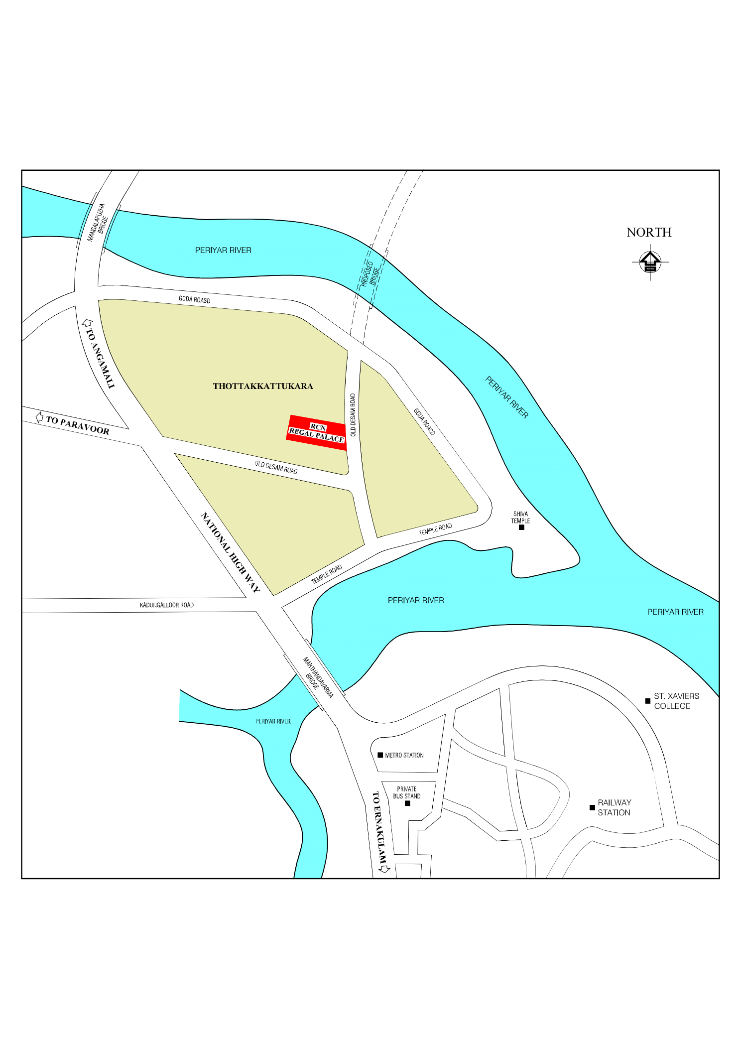 RCN Regal Palace — coloured location map, Thottakkattukara, Aluva