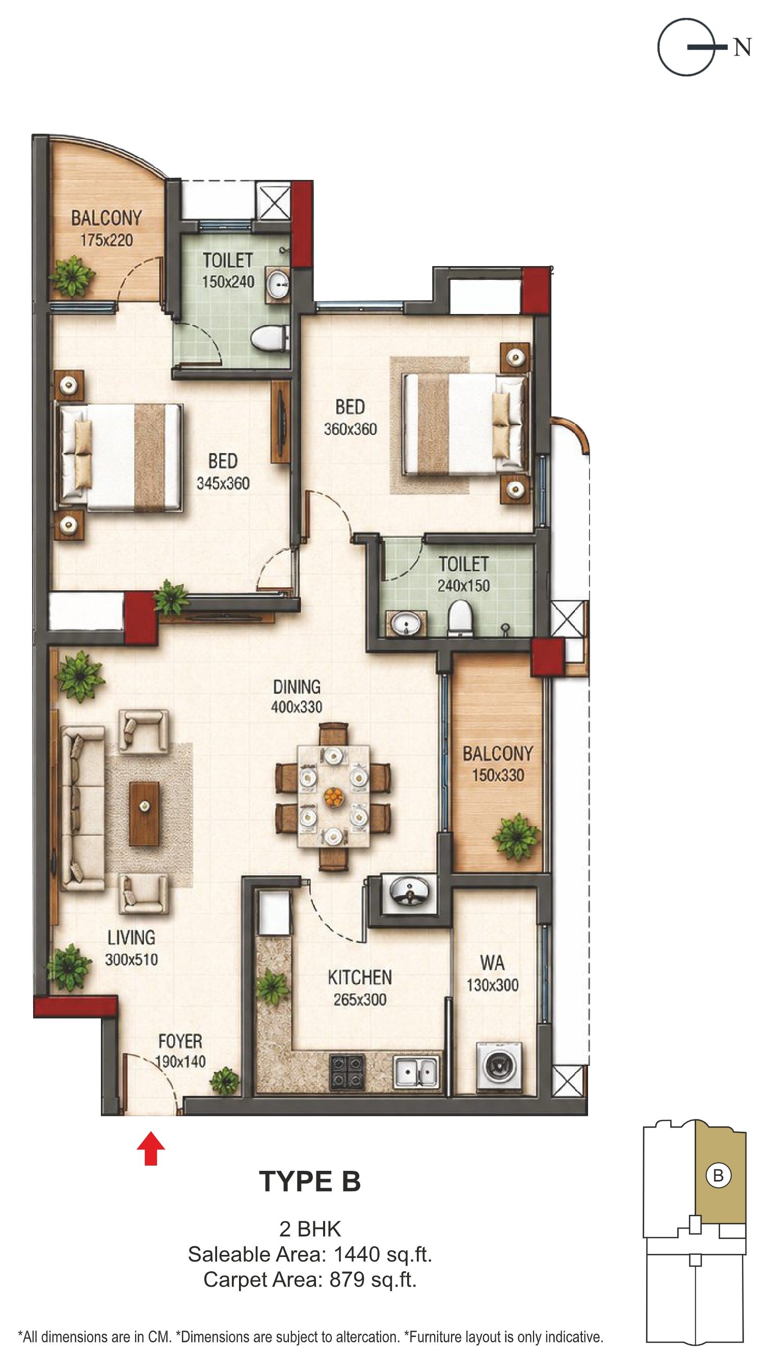 RCN Regal Palace — Unit B floor plan (2 BHK)